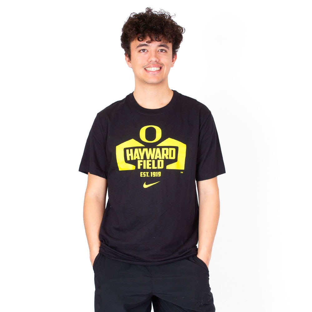 Hayward Field, Nike, Black, Crew Neck, Cotton, Men, Track & Field, Classic Oregon O, T-Shirt, 948557